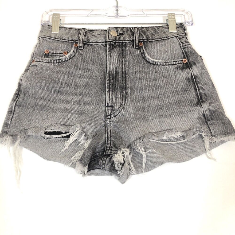 Zara Womens Cut Off Jean Shorts Size 0 High Rise Zip Fly Faded Black Denim
